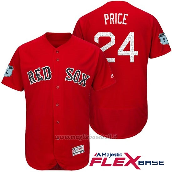 Maglia Baseball Uomo Boston Red Sox 24 David Price Rosso 2017 Allenamento Primaverile Flex Base Giocatore